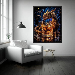 dragon whiskey wall art canvas fantasy creature glowing amber drink luxury gothic decor artwork