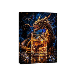 dragon whiskey wall art canvas fantasy creature glowing amber drink luxury gothic decor artwork