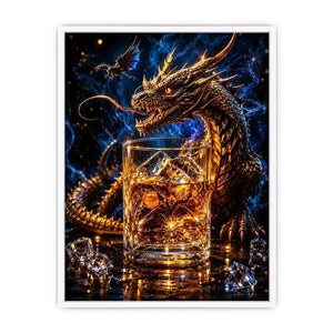 dragon whiskey wall art canvas fantasy creature glowing amber drink luxury gothic decor artwork