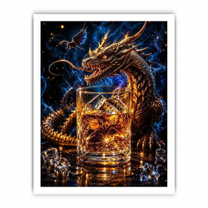 dragon whiskey wall art canvas fantasy creature glowing amber drink luxury gothic decor artwork