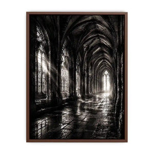 gothic cathedral hallway wall art canvas monochrome architecture dark academia decor black white artwork