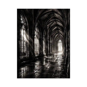 gothic cathedral hallway wall art canvas monochrome architecture dark academia decor black white artwork