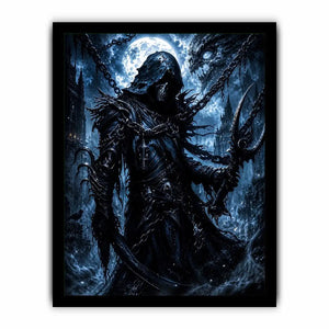 dark reaper fantasy wall art gothic hooded warrior canvas eerie moonlight cinematic decor artwork