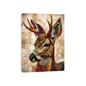 patchwork deer wall art boho woodland animal canvas textured collage neutral earthy decor artwork