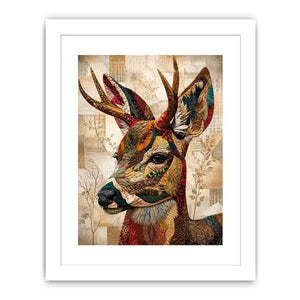 patchwork deer wall art boho woodland animal canvas textured collage neutral earthy decor artwork