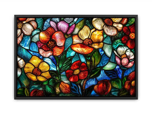stained glass floral wall art colorful botanical mosaic canvas luxury modern decor artwork