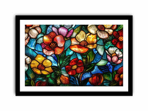 stained glass floral wall art colorful botanical mosaic canvas luxury modern decor artwork