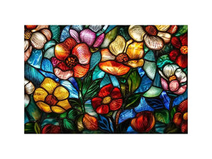 stained glass floral wall art colorful botanical mosaic canvas luxury modern decor artwork