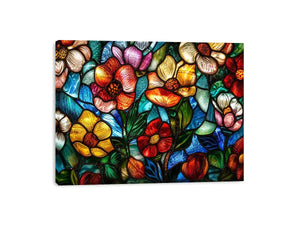 stained glass floral wall art colorful botanical mosaic canvas luxury modern decor artwork