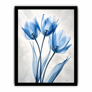 Minimalist blue tulip floral wall art with soft airy petals and elegant modern botanical design for luxury interiors