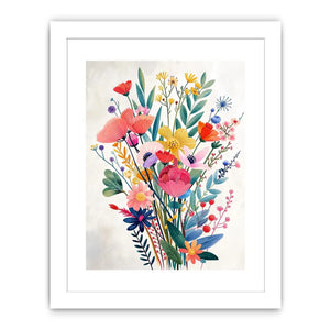 Colorful modern wildflower bouquet wall art with pastel botanical flowers and whimsical floral illustration for bright interiors