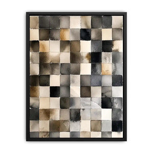 Neutral abstract watercolor grid wall art with soft gray squares and minimalist modern texture design