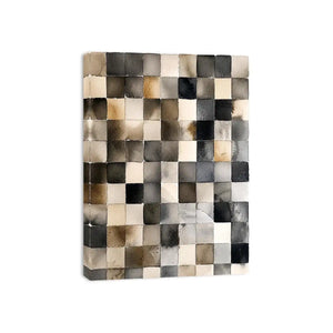Neutral abstract watercolor grid wall art with soft gray squares and minimalist modern texture design