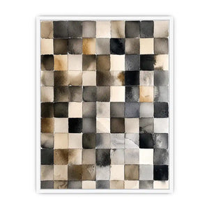 Neutral abstract watercolor grid wall art with soft gray squares and minimalist modern texture design