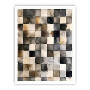 Neutral abstract watercolor grid wall art with soft gray squares and minimalist modern texture design