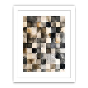 Neutral abstract watercolor grid wall art with soft gray squares and minimalist modern texture design
