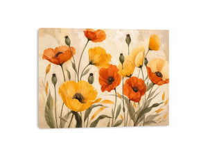 Modern orange and yellow poppy flower illustration with soft neutral background botanical wall art canvas