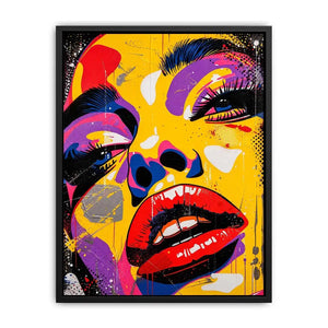 Bold pop art woman face painting canvas, colorful modern graffiti portrait wall art for living room statement decor