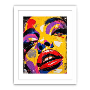 Bold pop art woman face painting canvas, colorful modern graffiti portrait wall art for living room statement decor