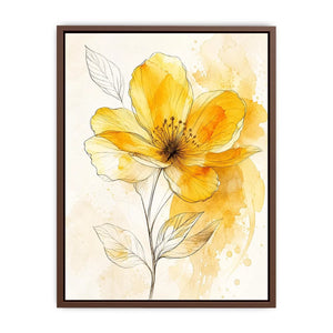 Elegant yellow watercolor flower with delicate botanical line art minimal floral wall art canvas