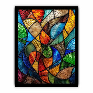 Abstract stained glass mosaic artwork with colorful flowing geometric patterns modern wall art canvas