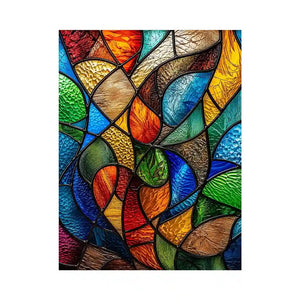 Abstract stained glass mosaic artwork with colorful flowing geometric patterns modern wall art canvas