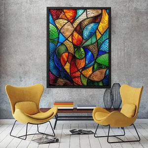 Abstract stained glass mosaic artwork with colorful flowing geometric patterns modern wall art canvas