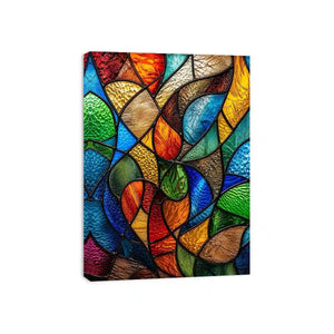 Abstract stained glass mosaic artwork with colorful flowing geometric patterns modern wall art canvas