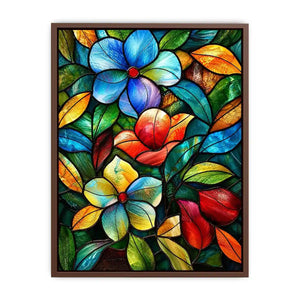 Colorful stained glass floral artwork with vibrant petals and flowing botanical mosaic textures luxury wall art canvas
