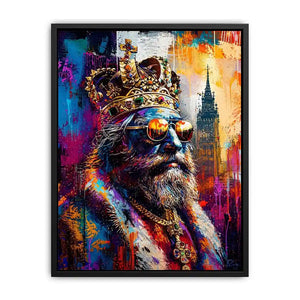 Colorful urban king portrait with crown and sunglasses in graffiti art style