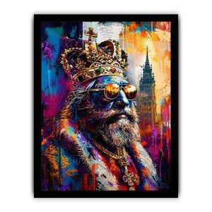 Colorful urban king portrait with crown and sunglasses in graffiti art style