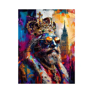 Colorful urban king portrait with crown and sunglasses in graffiti art style