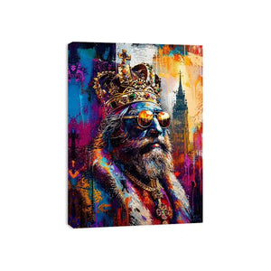 Colorful urban king portrait with crown and sunglasses in graffiti art style