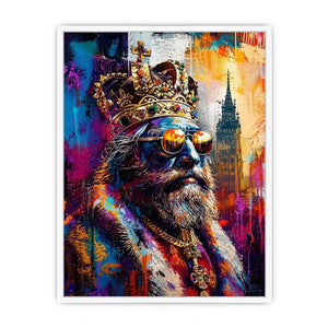 Colorful urban king portrait with crown and sunglasses in graffiti art style