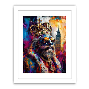 Colorful urban king portrait with crown and sunglasses in graffiti art style