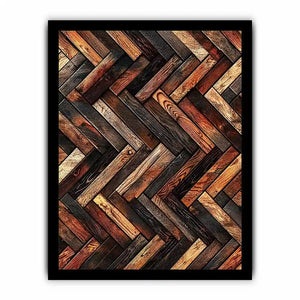 Rustic geometric wood texture canvas wall art with modern herringbone pattern and earthy natural tones