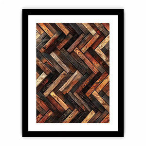 Rustic geometric wood texture canvas wall art with modern herringbone pattern and earthy natural tones