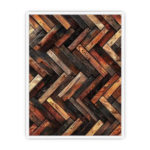 Rustic geometric wood texture canvas wall art with modern herringbone pattern and earthy natural tones