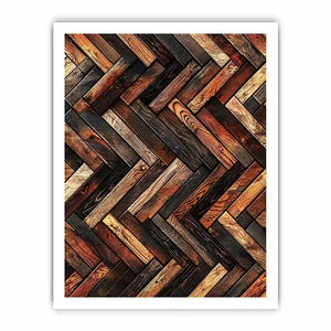 Rustic geometric wood texture canvas wall art with modern herringbone pattern and earthy natural tones