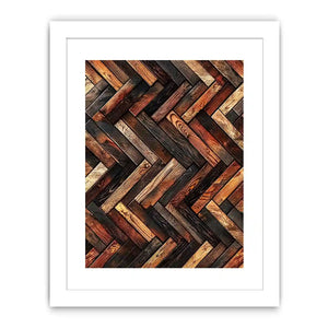 Rustic geometric wood texture canvas wall art with modern herringbone pattern and earthy natural tones
