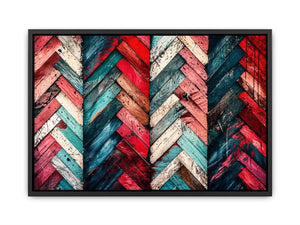 Modern colorful herringbone wood texture canvas wall art with bold geometric abstract pattern design