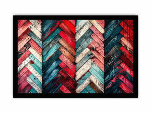 Modern colorful herringbone wood texture canvas wall art with bold geometric abstract pattern design