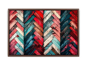 Modern colorful herringbone wood texture canvas wall art with bold geometric abstract pattern design