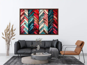 Modern colorful herringbone wood texture canvas wall art with bold geometric abstract pattern design
