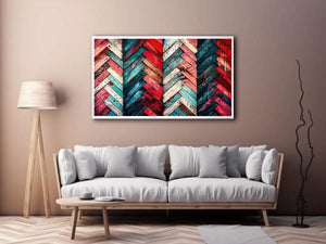 Modern colorful herringbone wood texture canvas wall art with bold geometric abstract pattern design