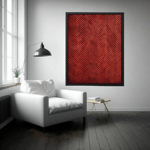 Rust red chevron textured canvas wall art with modern geometric pattern and tactile woven detail