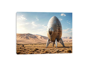 Minimal futuristic desert pod canvas wall art with soft neutral tones and modern sci fi atmosphere