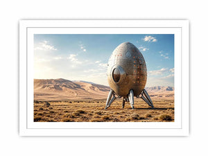Minimal futuristic desert pod canvas wall art with soft neutral tones and modern sci fi atmosphere
