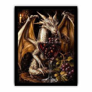 Fantasy dragon wine wall art with gothic medieval dragon and red wine glass canvas print