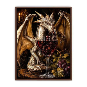 Fantasy dragon wine wall art with gothic medieval dragon and red wine glass canvas print